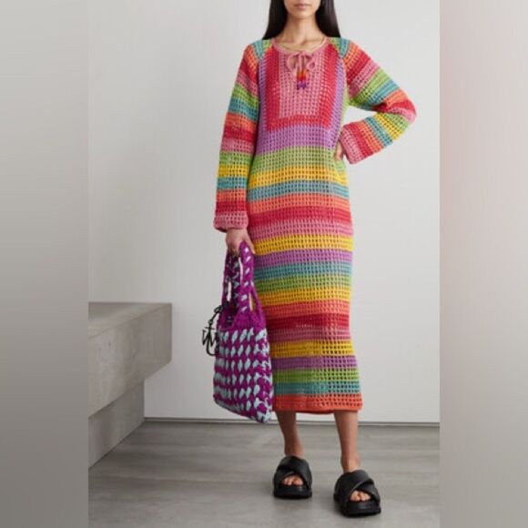 Farm Rio Colorful Rainbow Crochet Knit Dress - XS  **Missing Slip / Dress Only** - Picture 12 of 12
